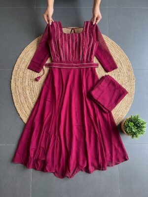 Alternative view of A beautiful contemporary Indo-western draped gown/Anarkali often referred to as a Saree-style gown or a Pre-draped Anarkali. I