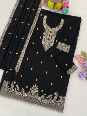 Alternative view of Blooming Fox Georgette with Heavy Embroidery Work With 3mm Sequence