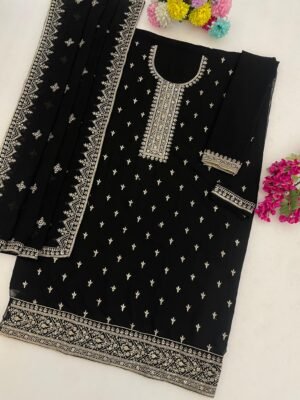 Alternative view of Blooming Fox Georgette with Heavy Embroidery Work With 3mm Sequence