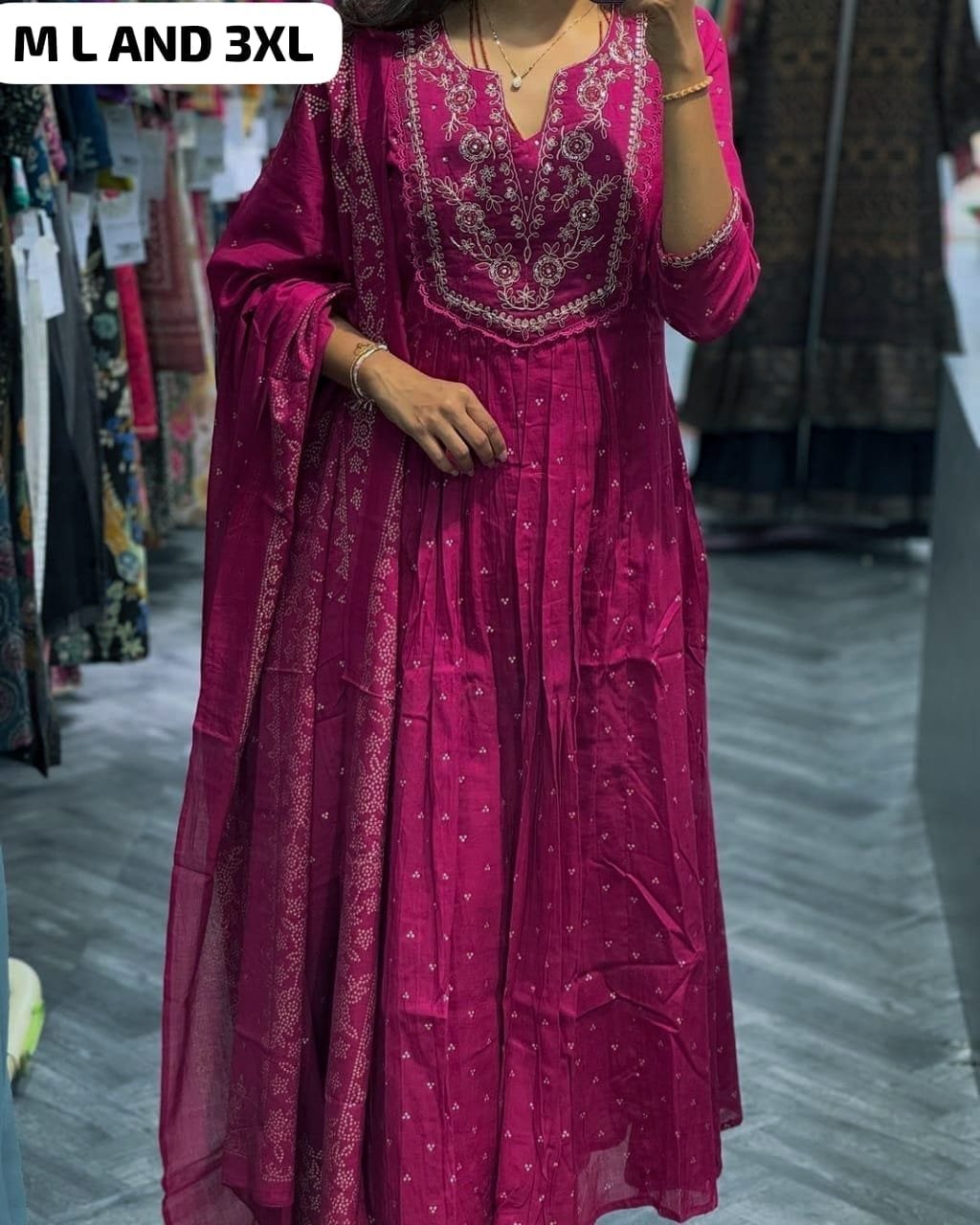 New anarkali kurta set with Cotton Pant & Malmal Dupatta with tier pattern.. - Image 2