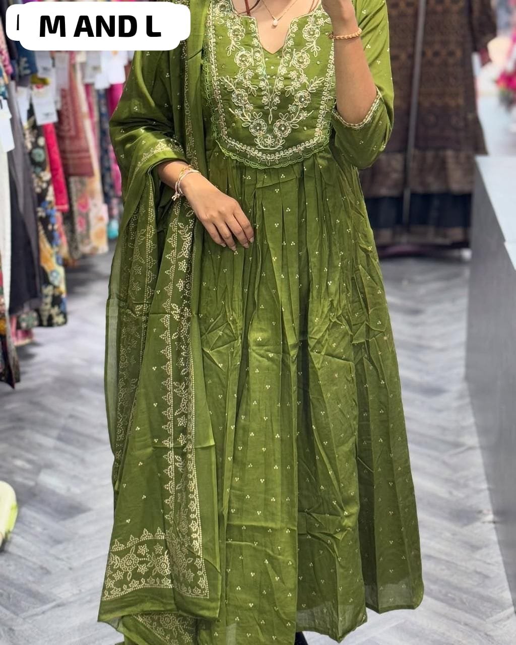 New anarkali kurta set with Cotton Pant & Malmal Dupatta with tier pattern.. - Image 4