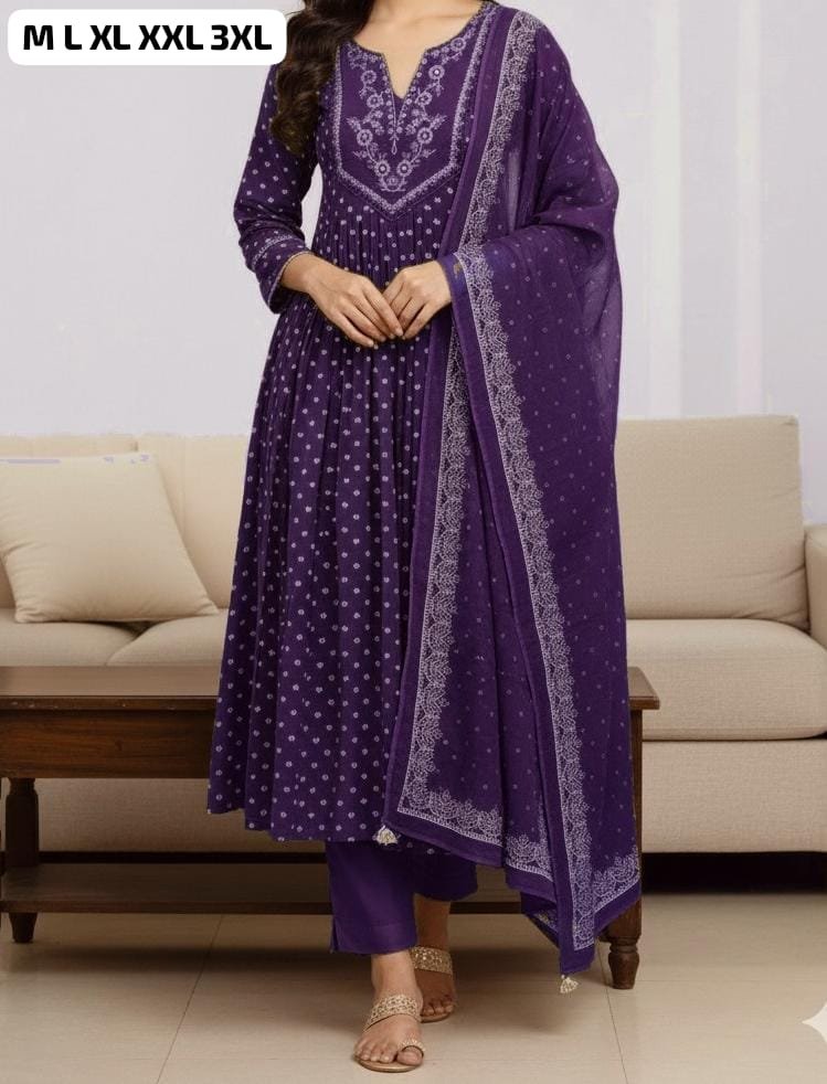 New anarkali kurta set with Cotton Pant & Malmal Dupatta with tier pattern.. - Image 5