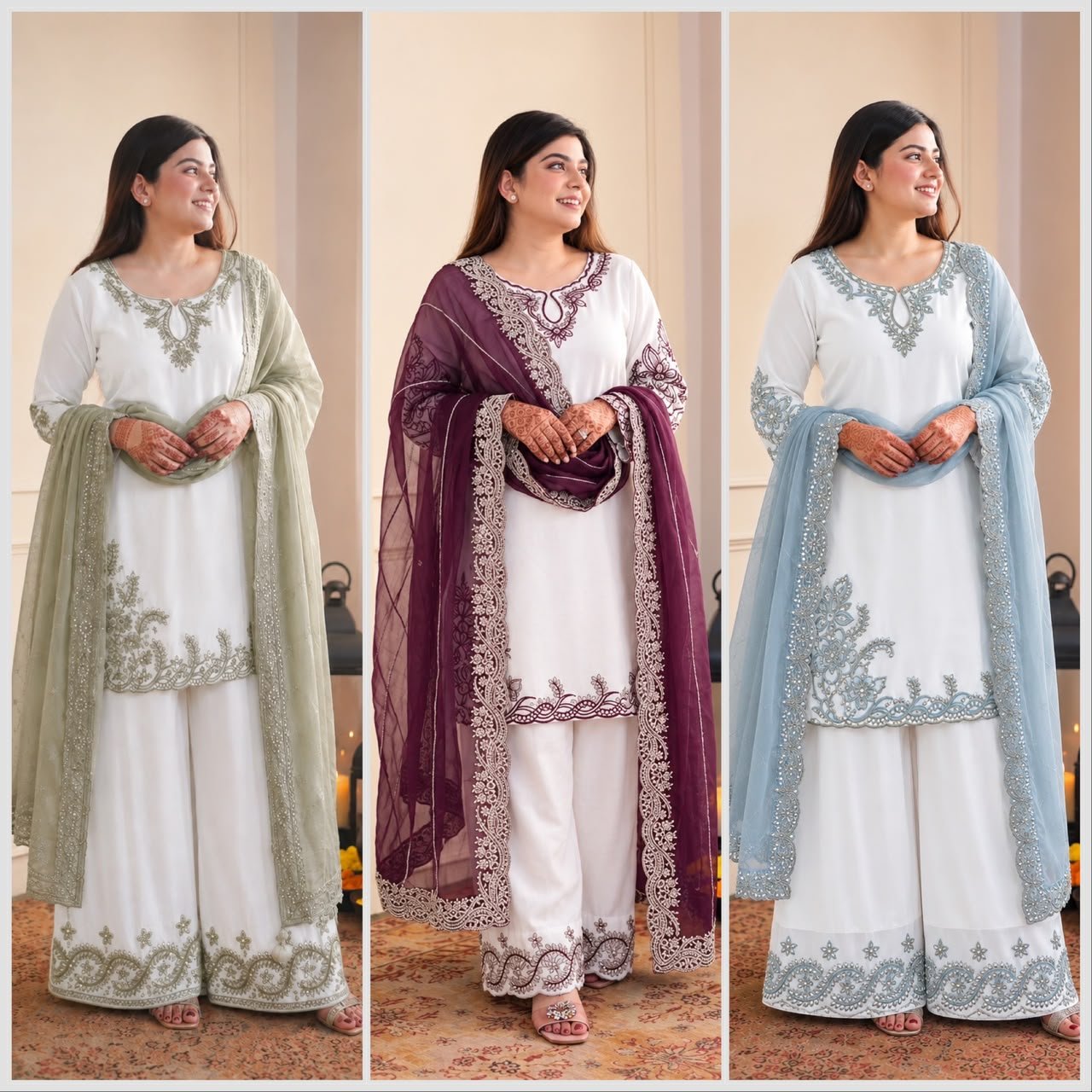 Launching New Fancy Design Pakistani Collection Top - Plazzo And Dupatta Set Fully Stitched Ready To Wear - Image 7