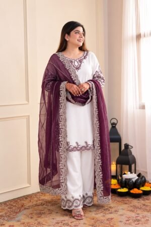 Launching New Fancy Design Pakistani Collection Top - Plazzo And Dupatta Set Fully Stitched Ready To Wear