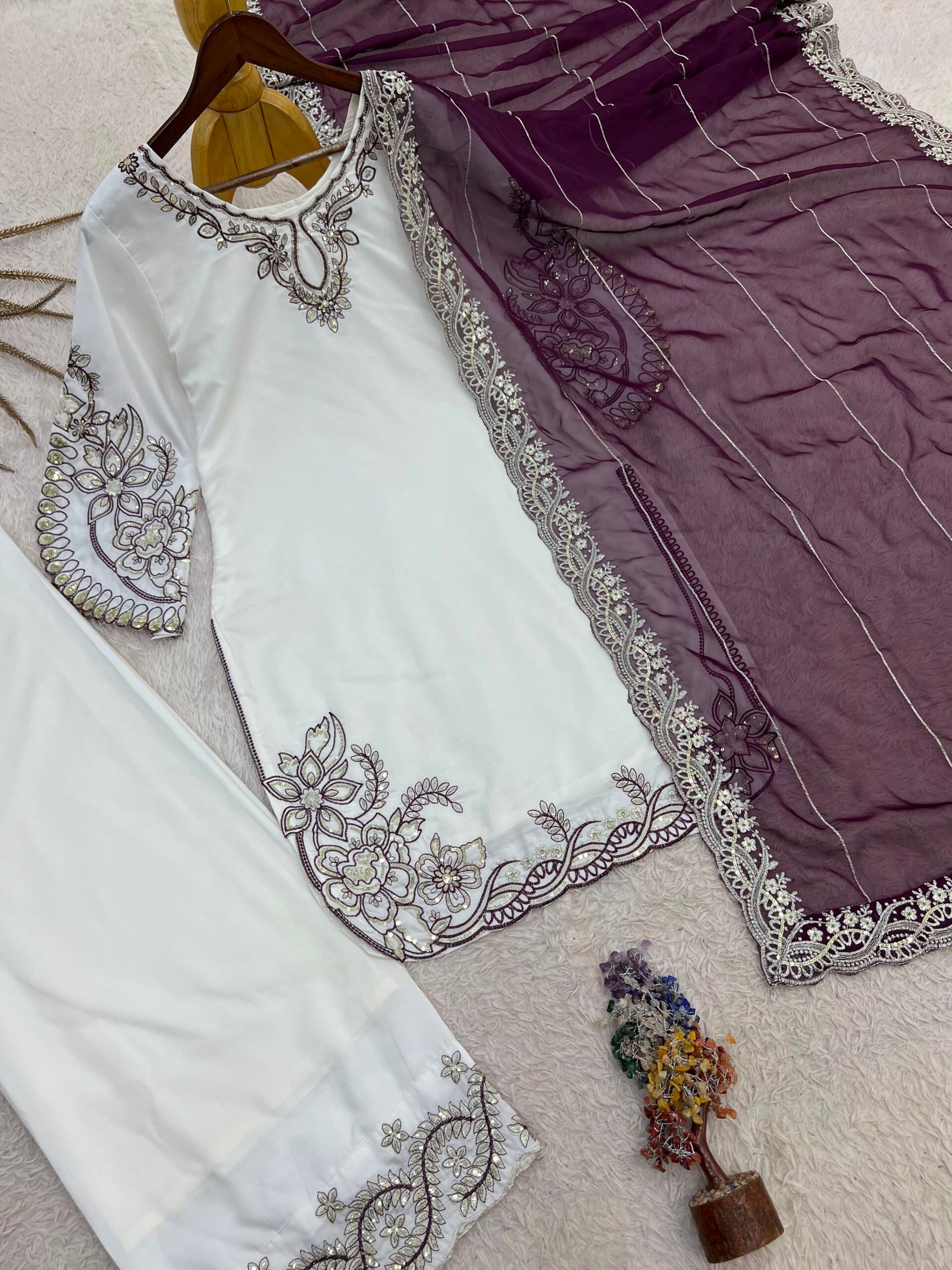 Launching New Fancy Design Pakistani Collection Top - Plazzo And Dupatta Set Fully Stitched Ready To Wear - Image 2