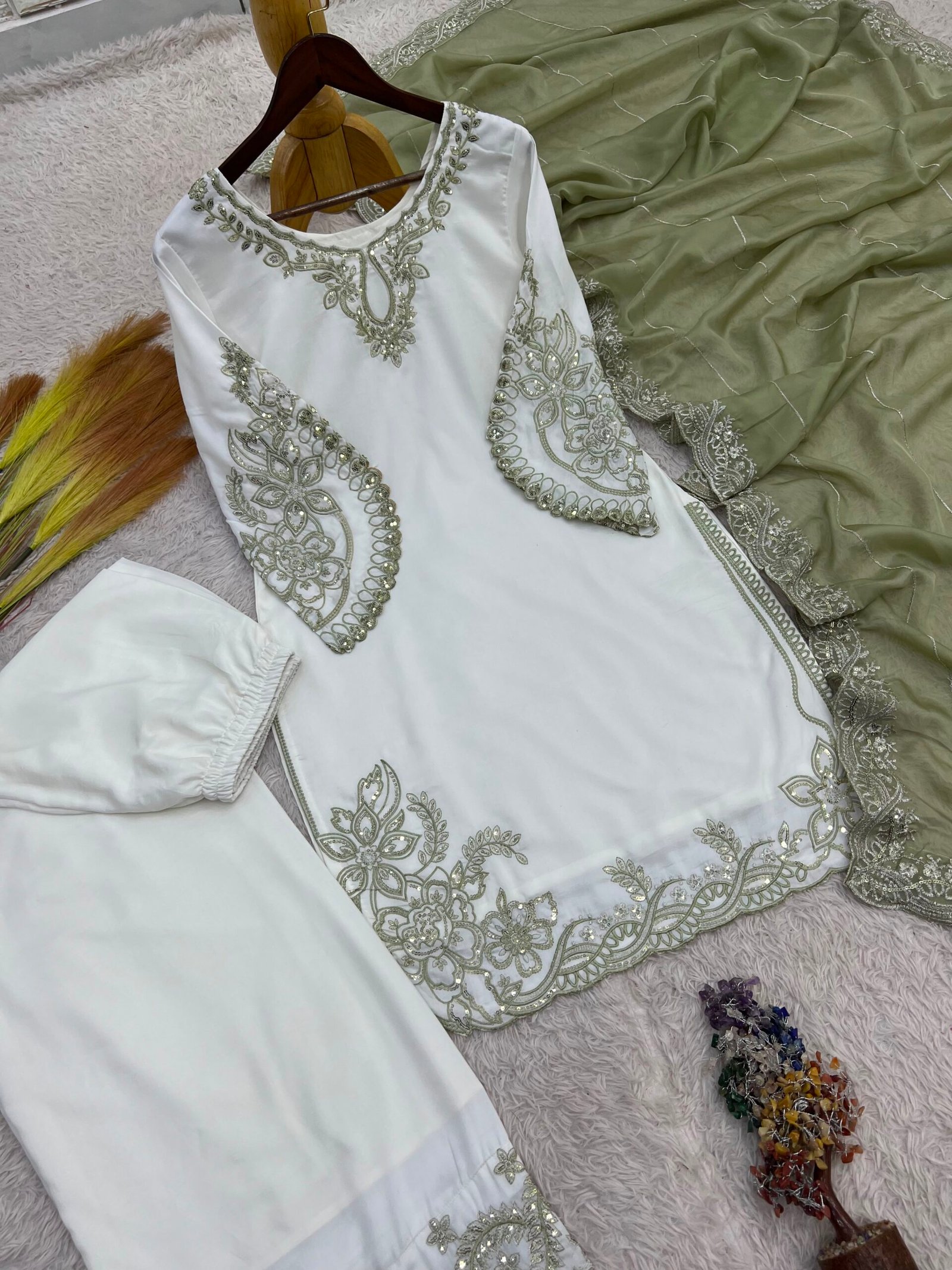 Launching New Fancy Design Pakistani Collection Top - Plazzo And Dupatta Set Fully Stitched Ready To Wear - Image 4
