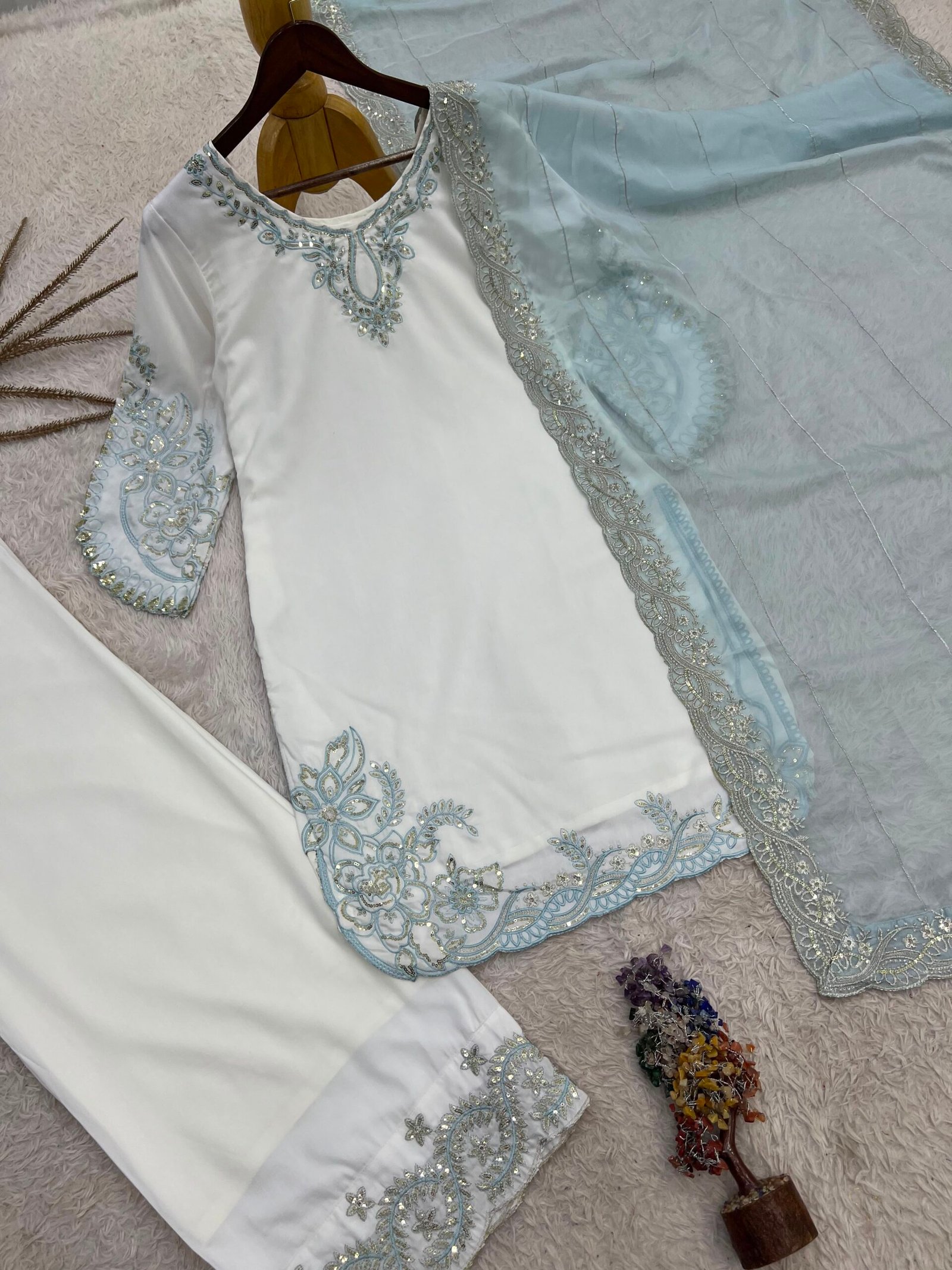 Launching New Fancy Design Pakistani Collection Top - Plazzo And Dupatta Set Fully Stitched Ready To Wear - Image 6