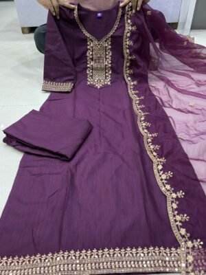 Alternative view of New Lunching 3 Picse Kurti Set Embroidery Sequence work