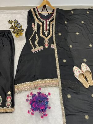 Alternative view of FESTIAL ETHNIC OUTFIT SEQUENCE EMBROIDERY ON SILK FABRIC TOP AND PLAZZO WITH DUPATTA SET