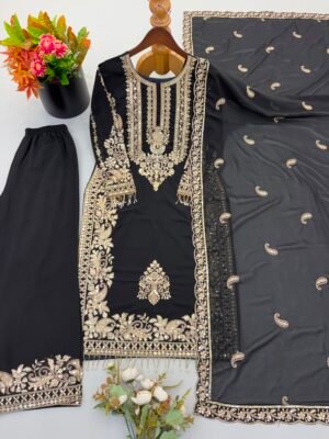 Alternative view of Presenting New Collection In Faux Georgette With Heavy Embroidery Sequence Work Top-Bottom And Dupatta Set Fully Stitched Ready To Wear