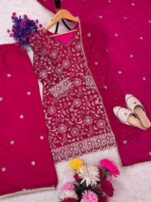 Alternative view of LAUNCH NEW DESIGN SEQUENCE EMBROIDERY ON SILK FABRIC TOP AND PLAZZO WITH DUPATTA SET