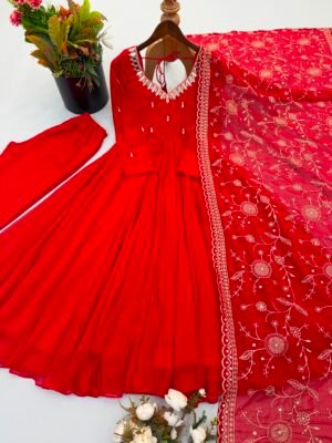 Alternative view of Elegant Embroidered Sequence With Khatli Work with Real Mirror Designer Anarkali Three Piece Set Look Gorgeous