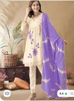 Pure Cotton Shifli Fabric Party Wear Dress With shiffon lahariya Dupatta