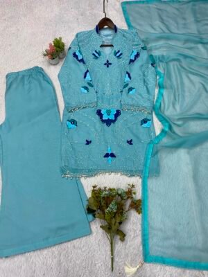 Alternative view of THIS WEDDING SEASON WEAR OUR BEAUTIFUL EMBROIDERED WITH CUT WORKED TOP , PLAZZO WITH DUPATTA