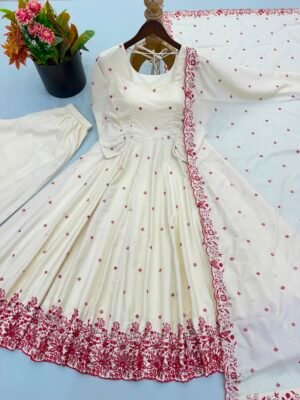 Alternative view of Presenting New Designer Collection In Dimond Silk With Embroidery Work Gown And Dupatta Set Fully Stitched Ready To Wear