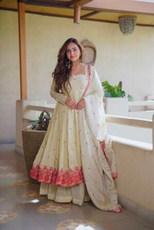 Presenting New Designer Collection In Dimond Silk With Embroidery Work Gown And Dupatta Set Fully Stitched Ready To Wear