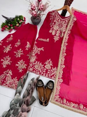 Alternative view of NEW DESIGNER  HEAVY EMBROIDERY CHINE SEQUENCE WORK 3 PIS SUIT SET