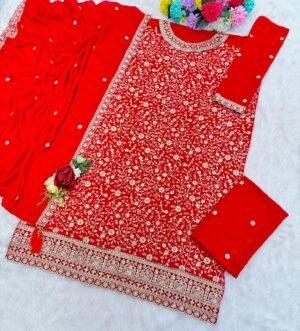 Alternative view of Blooming Georgette with Heavy Embroidery Work With 3 mm Sequence