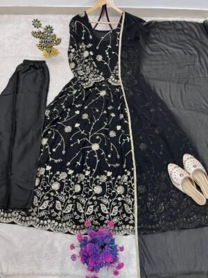 Alternative view of LUNCHING FESTIVAL SPECIAL HEAVY EMBROIDERY SEQUENCE WORK GOWN PENT & DUPATTA SET