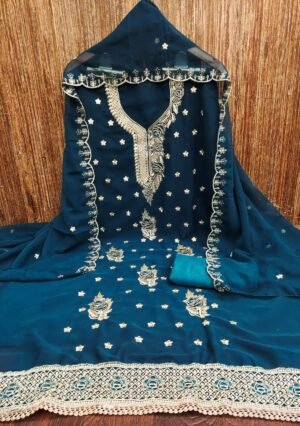 Georgette dupatta with jari and ton to ton work one side border less