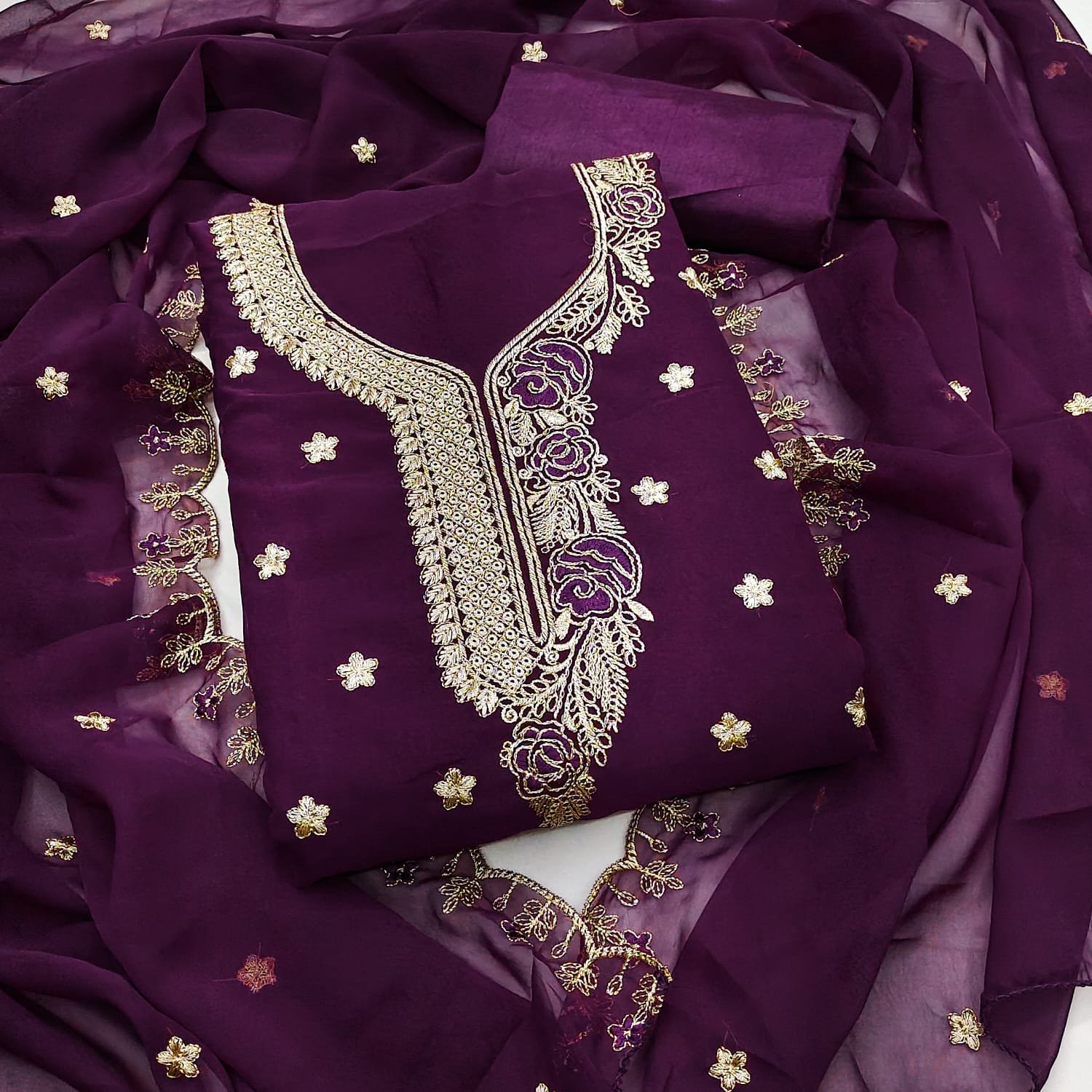 Georgette dupatta with jari and ton to ton work one side border less - Image 6