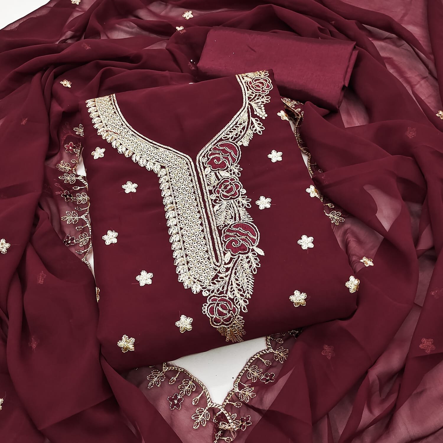 Georgette dupatta with jari and ton to ton work one side border less - Image 4