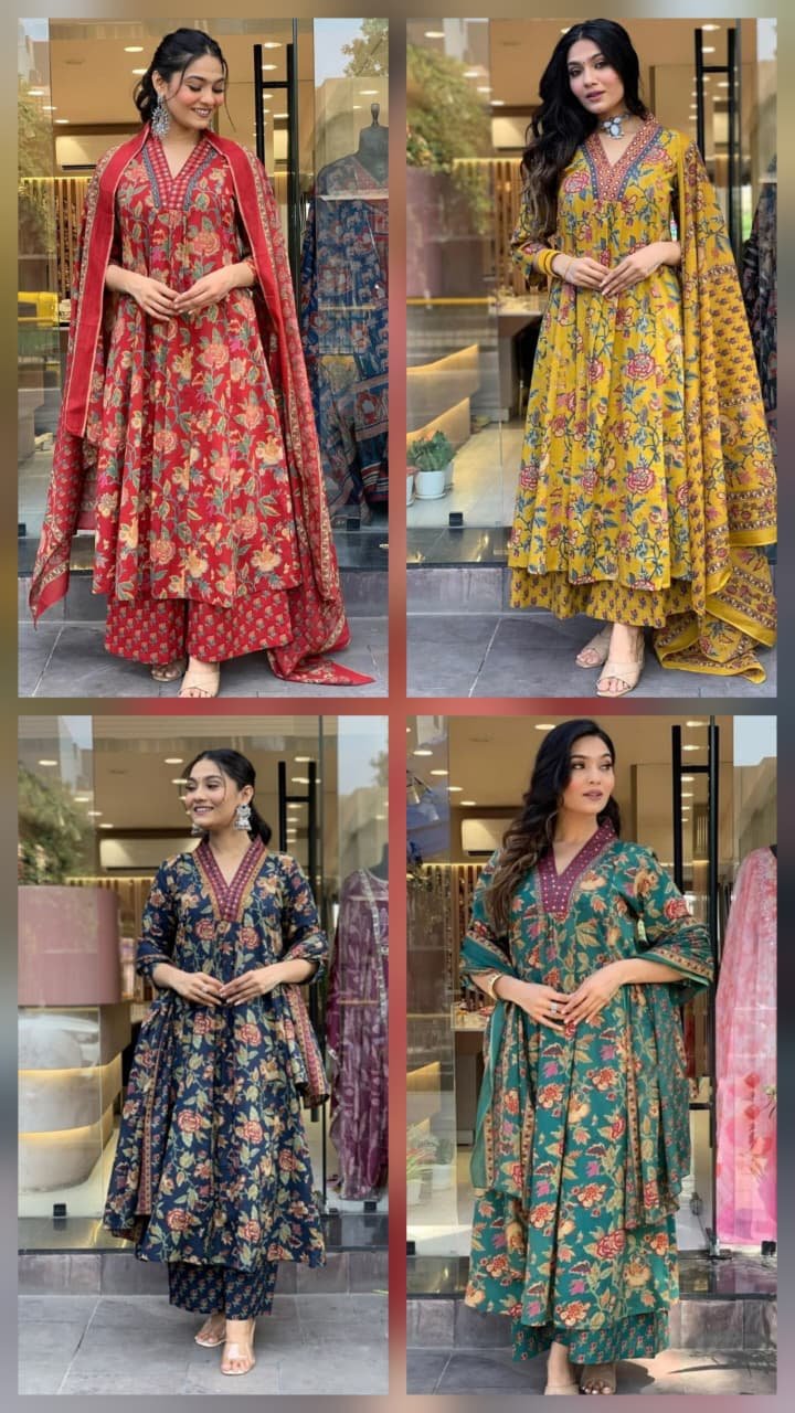4 COLOUR A LINE PRINTED PREMIUM COTTON BLEND SUIT - Image 9