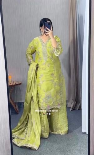 NEW ĐĚSIGNER PARTY WEAR TOP AND PLAZZO. WITH FANCY DUPPATA AND EMBROIDERY WORK