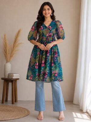 Kurti fresh nayra cut padded Kurtis of digital printed Georgette fabrics with side slit open
