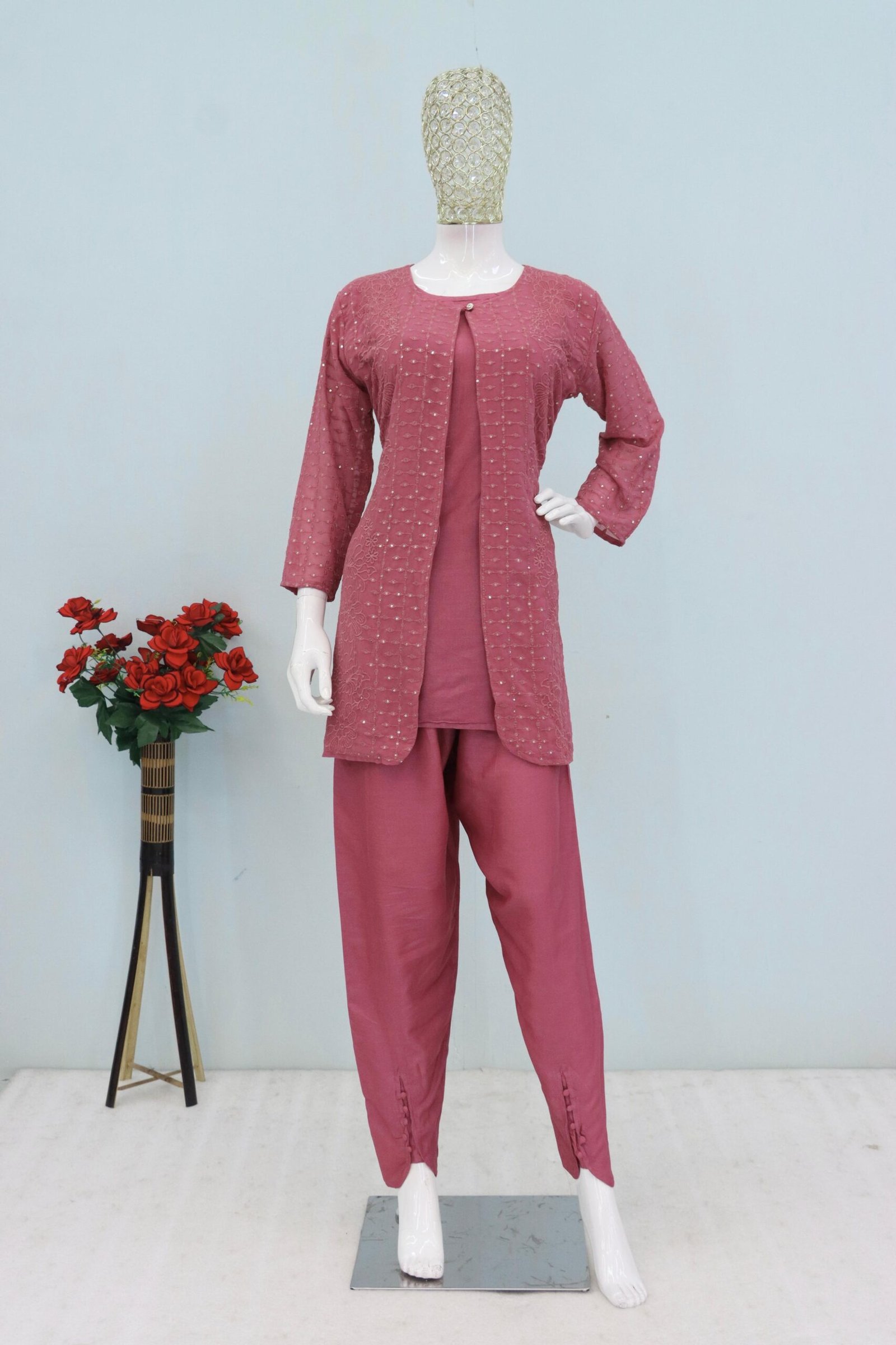 Faux Georgette with Heavy Embroidery Work With 3mm Sequence - Image 2