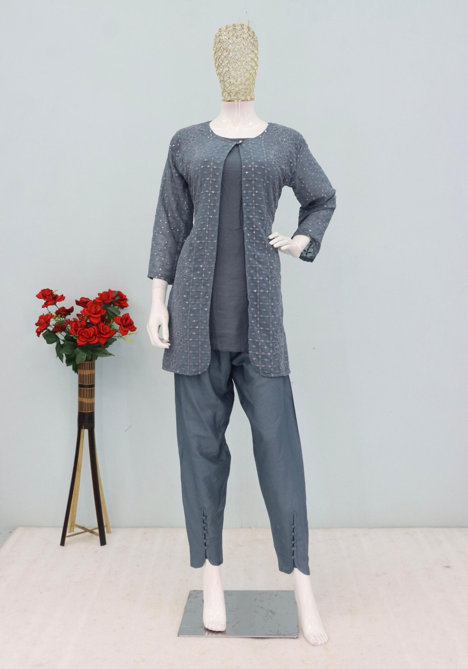 Faux Georgette with Heavy Embroidery Work With 3mm Sequence - Image 6