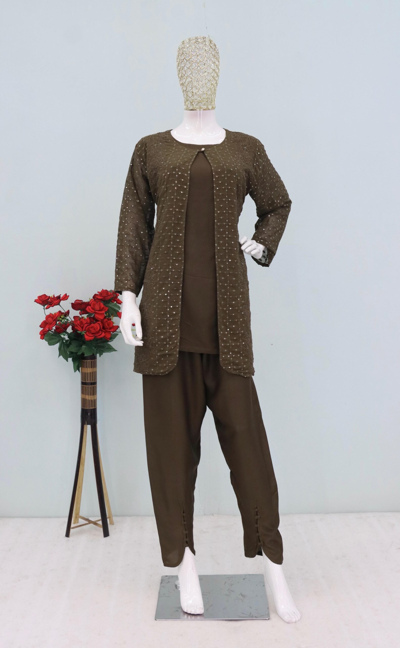 Faux Georgette with Heavy Embroidery Work With 3mm Sequence - Image 4