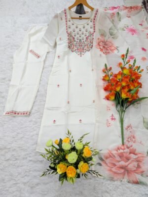 Alternative view of WOMEN'S PURE VISCOSE CHANDERI KURTA SET'S 