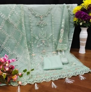 Alternative view of Net With Sequence Embroidery Work With Diamond Work