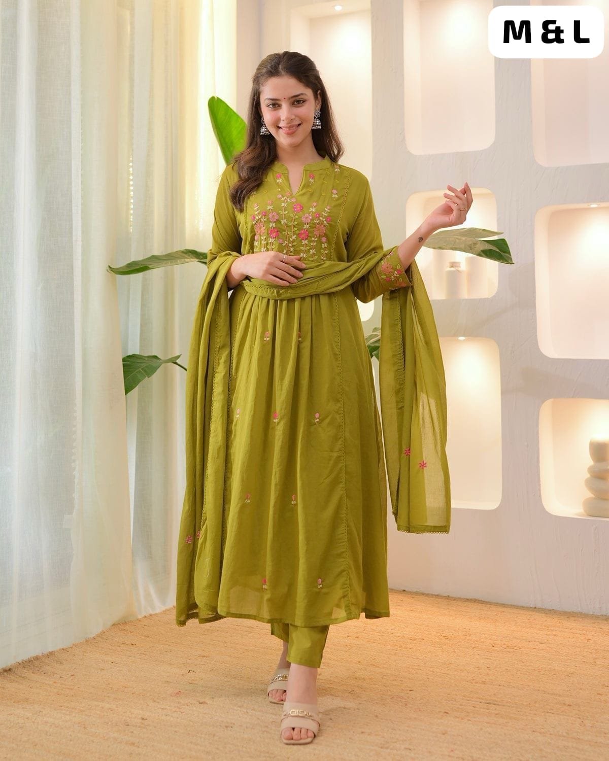 Prepare to get overwhelmed with a swirl of compliments by dressing yourself in this cotton Fabric coordinate set with fully embroidery on kurti ,sleeves and dupatta .It is also perfect for office, brunch outings, cards night and airport look*. - Image 3
