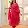 Prepare to get overwhelmed with a swirl of compliments by dressing yourself in this cotton Fabric coordinate set with fully embroidery on kurti ,sleeves and dupatta .It is also perfect for office, brunch outings, cards night and airport look*.