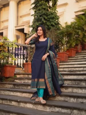 This Premium Kurti Dupatta Set made from Kanchi Cotton fabric with Jacquard Weaving Jari With Weaving Dupatta
