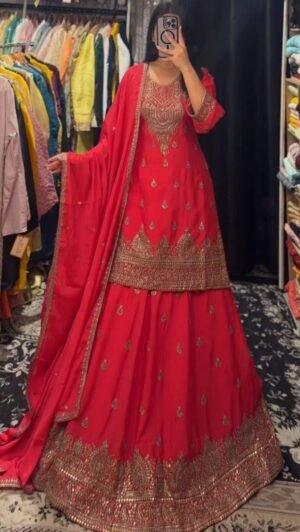 AK-Series New Designer Party Sharara Suit & Dupatta Set