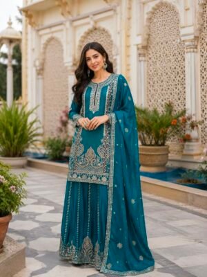 READY TO WEAR 3 PIECE FANCY KURTI WITH PLAZZO AND BEAUTIFUL DUPATTA