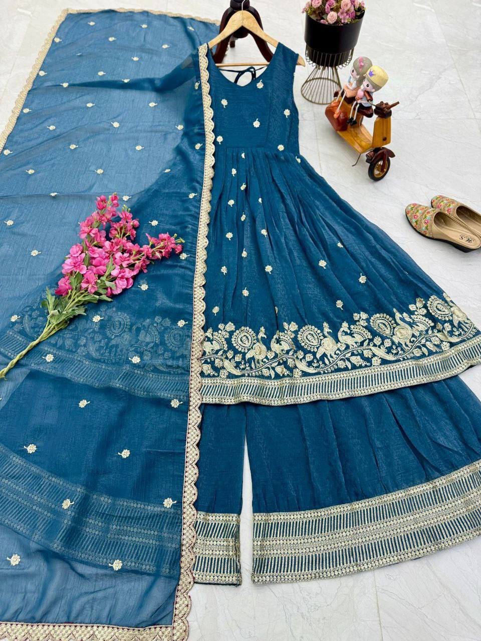 New Designer Party Sharara Suit & Dupatta Set - Image 4