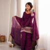 NEW FENDY SILK FABRIC WITH EMBROIDERY SEQUENCE AND JARI WORK TOP,DUPATTA SET WITH FARSHI SHALWAR READY TO WEAR