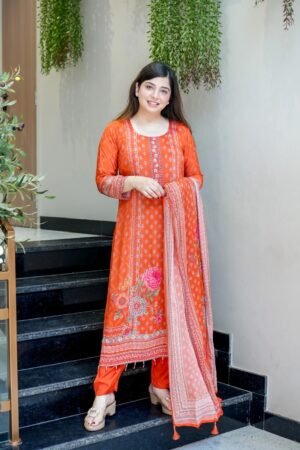 Premium Chinon febric Pakistani Floral print and embroidery mirror works 3-Piece Suit Set