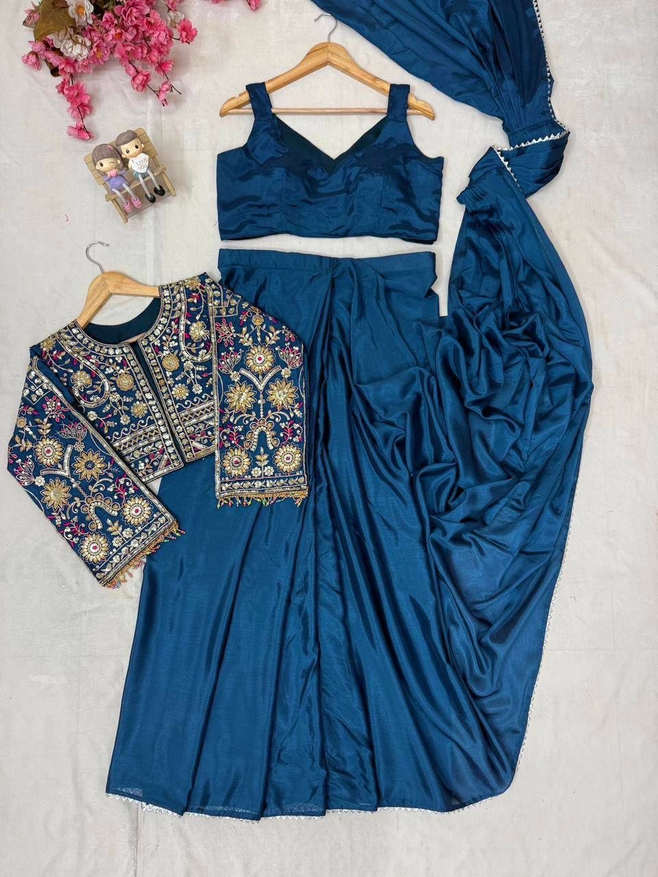ENHANCE THE BEAUTY OF YOUR WARDROBE WITH THIS NEWLY LAUNCHED READY TO WEAR LEHENGA SAREE DESIGN SET - Image 4