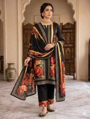 EXQUISITE BEAUTIFUL PRINTED CO-ORDS WITH PRINTED SILK CRAPE DUPATTA