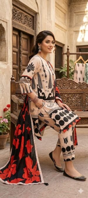 Alternative view of EXQUISITE BEAUTIFUL PRINTED CO-ORDS WITH PRINTED SILK CRAPE DUPATTA