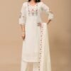 Pure  Mul Chanderi with embrodery work Kurti Pant Dupatta Set