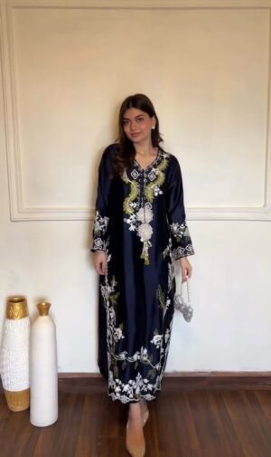 Đěsigner Party Wear Look Pur Satin Rayon Over Size Long Kaftan & Bottom With Dupatta set