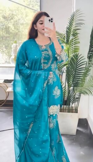 Presenting  New Designer Party Wear Look Top-Plazzo and Dupatta With Heavy Embroidery Work