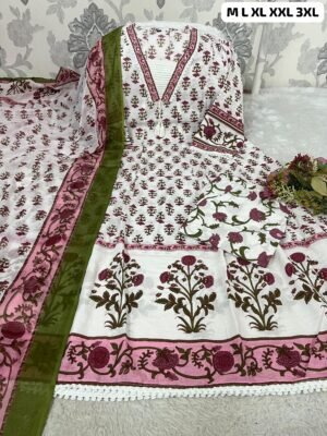 Alternative view of Beautiful Embroidery Work Anarkali kurta pant dupatta set in new sequencing work