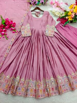 Alternative view of Pure Cinon Silk With Embroidery 5mm Sequences Work With Full-Sleeves With Latkan Dori